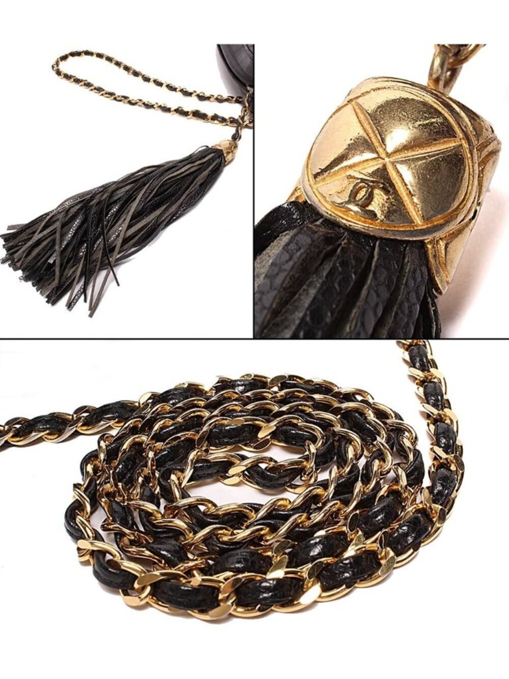 Chanel Chain Shoulder Bag CC Logo with Tassel Chez Blanc Stitching Gold Caviar - Picture 8 of 10